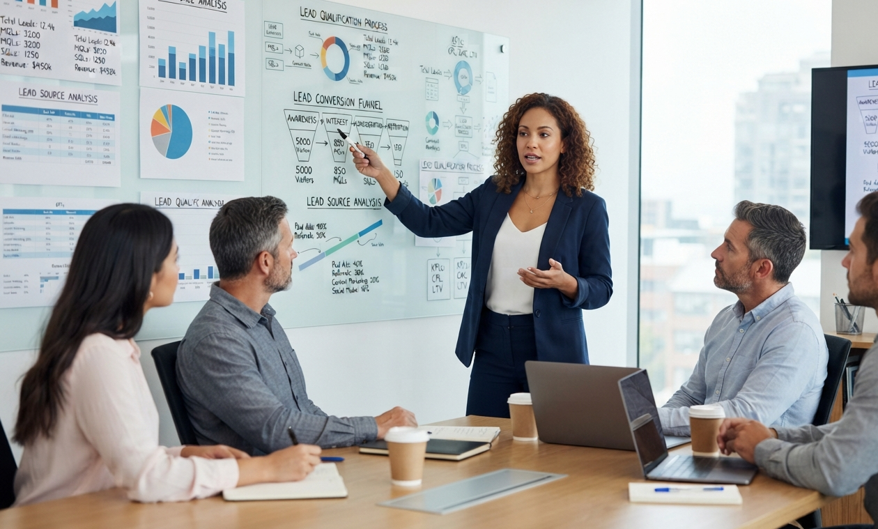 Equipe planejando estrutura de campanhas de marketing